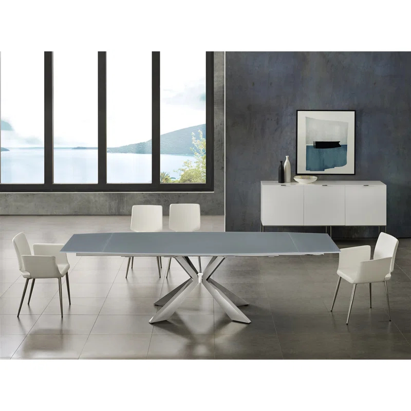 Casabianca Furniture Extendable Glass Top Metal Base Dining Table