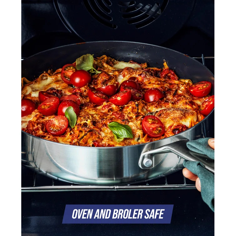 Blue Diamond Blue Diamond Cookware Tri-Ply Stainless Steel Ceramic Nonstick, 3.75QT Saute Pan Jumbo Cooker With Lid, PFAS-Free, Multi Clad, Induction, Dishwasher Safe, Oven Safe, Silver