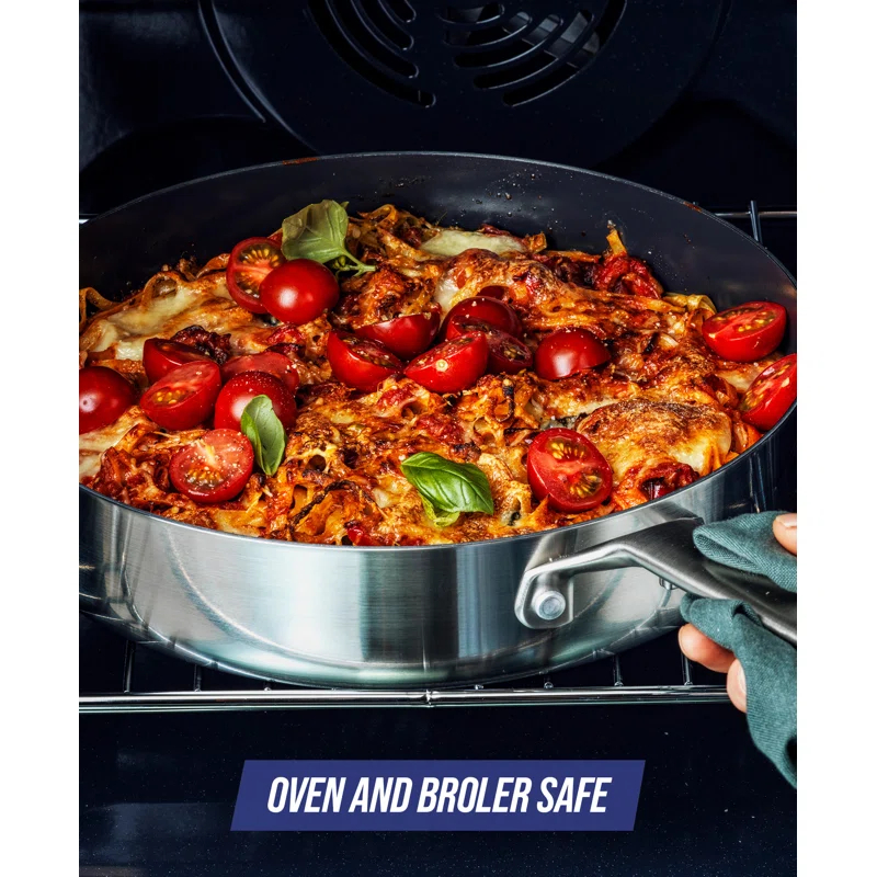 Blue Diamond Blue Diamond Cookware Tri-Ply Stainless Steel Ceramic Nonstick, 3.75QT Saute Pan Jumbo Cooker With Lid, PFAS-Free, Multi Clad, Induction, Dishwasher Safe, Oven Safe, Silver