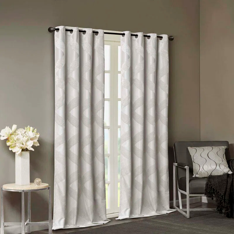 Madison Park Bentley Ogee Knitted Jacquard Geometric Total Blackout Single Curtain Panel