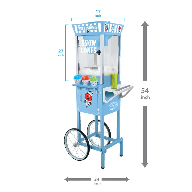 Nostalgia Nostalgia 54-Inch Tall Snow Cone Cart, Makes 72 Icy Treats, Includes Metal Scoop, 2 Syrup Bottles, 100 Paper Cups/Spoons, Storage Compartment, Wheels For Easy Mobility
