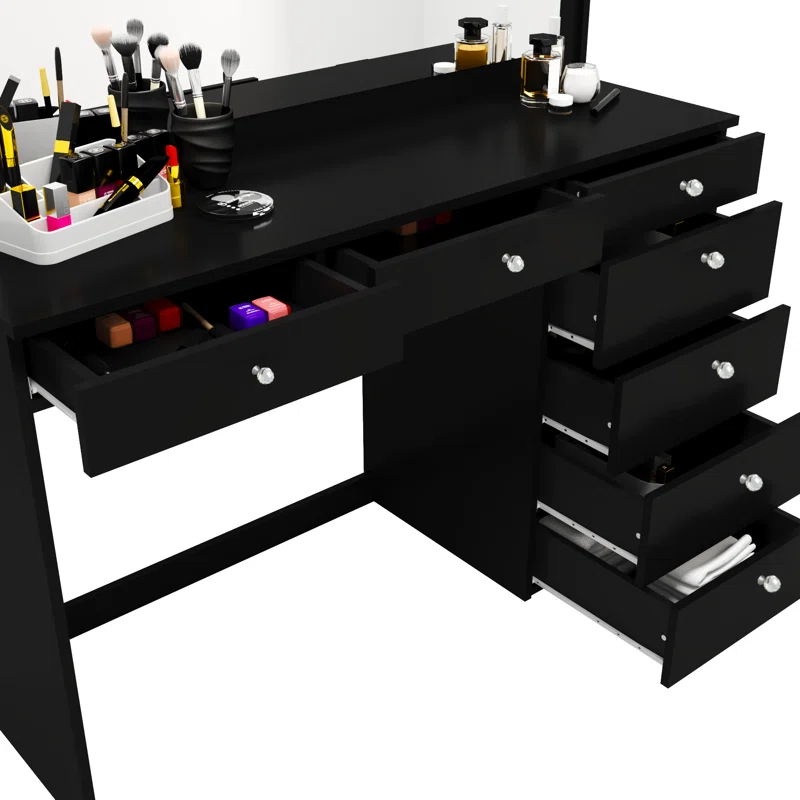 Boahaus LLC Boahaus Joan Large Modern Makeup Vanity Table with Big Mirror, 7 Drawers and Power Outlet