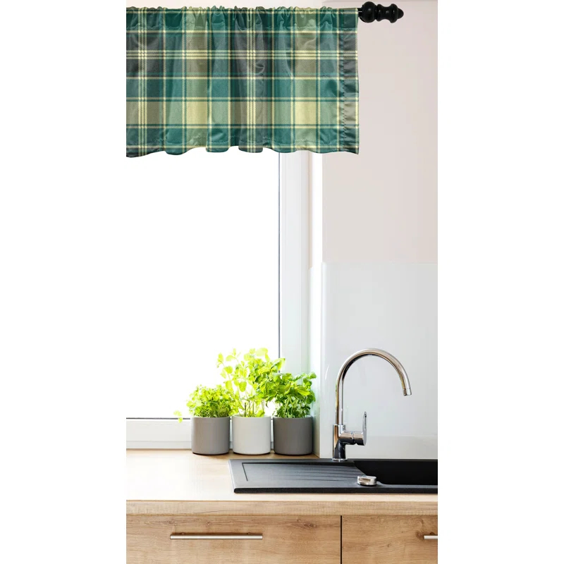 Ambesonne Ambesonne Plaid Valance Pack of 2 Stripes in Tartan Pattern Yellow Jade Green Grey