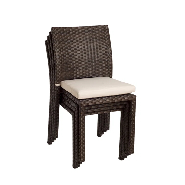 Sonlin Polyethylene (PE) Wicker Wicker Outdoor Stacking Dining Side Chair with Cushion (Set of 4)