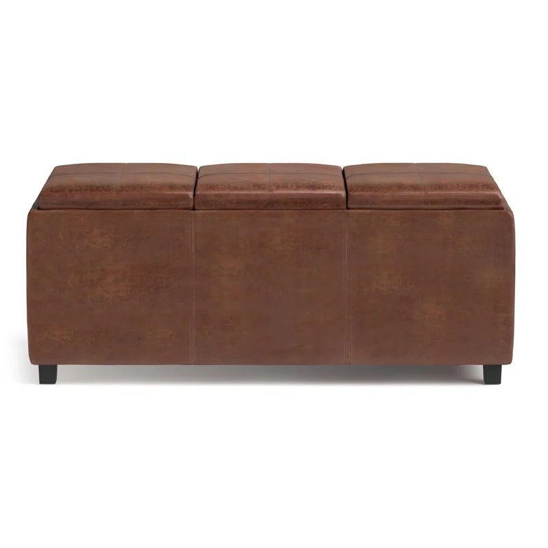 Simpli Home Avalon 42"W Upholstered Storage Ottoman with 3 Flip-Over Serving Trays