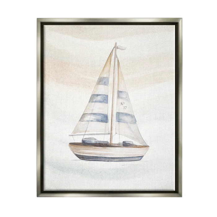 Stupell Industries " Nautical Sailboat Drifting Pale Abstract Ocean Waves " by Patricia Pinto Painting Print