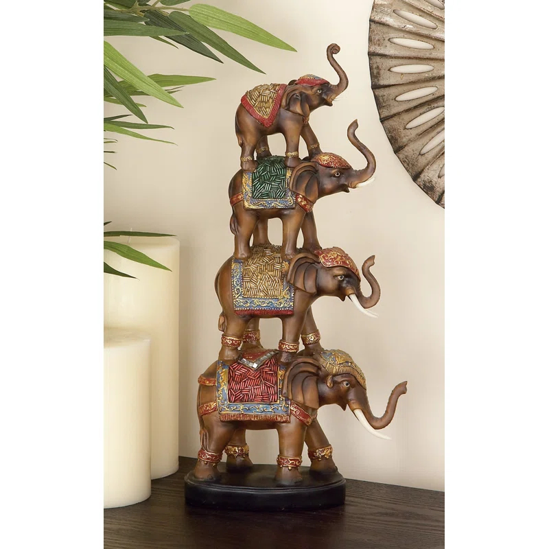 World Menagerie Pisarnik Polystone Elephant Decorative Brown Sculpture