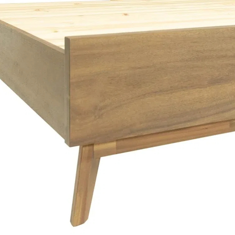 Benjara Cid Allie Platform Bed, Panel Headboard, Walnut Brown Acacia Wood