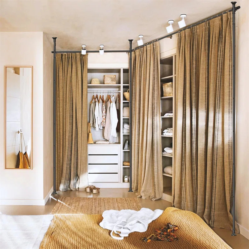 Room Divider Bracket, Tension Curtain Rod, No Drilling Required