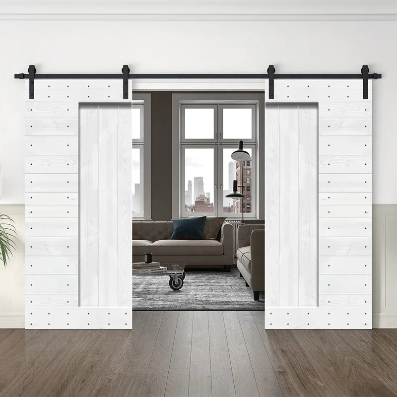 Calhome 84'' Solid Wood Paneled Painted with Installation Hardware Kit Barn Door