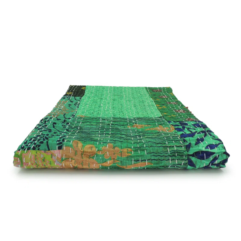 Rajani Home Handmade Kantha Silk Blend Throw Blanket
