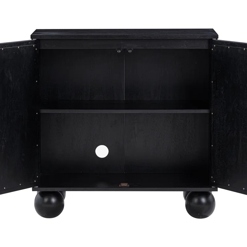 Nathan James Boho Storage Cabinet with Ball-Style Feet and Seagrass Door Panels