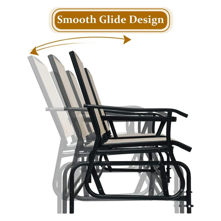 Red Barrel Studio® Patio Bench Glider Chair with Metal Frame, Center Tempered Glass Table, Outside Double Rocking Swing Loveseat for Porch, Garden, Poolside, Balcony, Lawn Rocker Outdoor Glider Bench | Wayfair