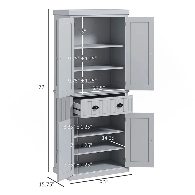 Lark Manor™ 72" Kitchen Pantry Cabinet, Freestanding Tall Storage Cabinet, Traditional Kitchen Cabinet With 4 Doors, Drawer And 3 Adjustable Shelves For Dining Room