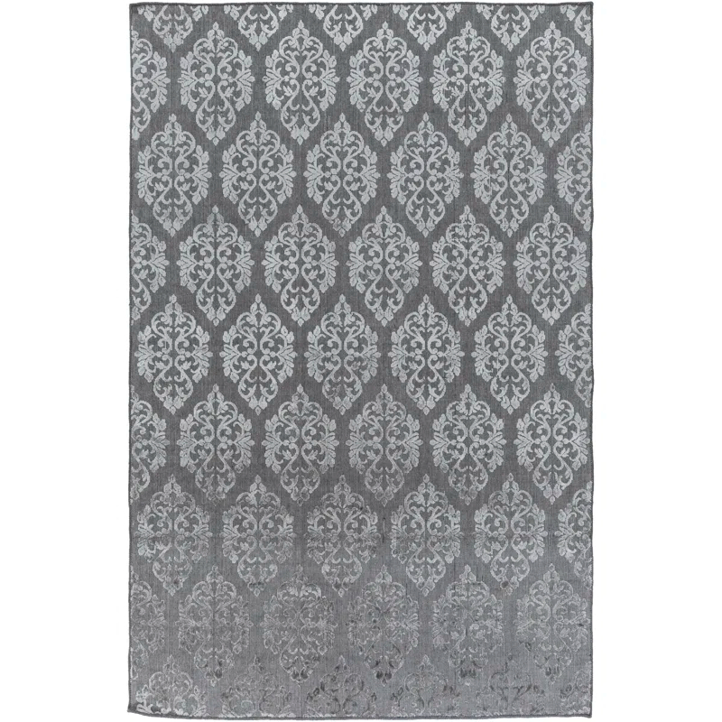 Rosdorf Park Jamesthomas Damask Hand-Knotted Slate Gray/Silver Area Rug