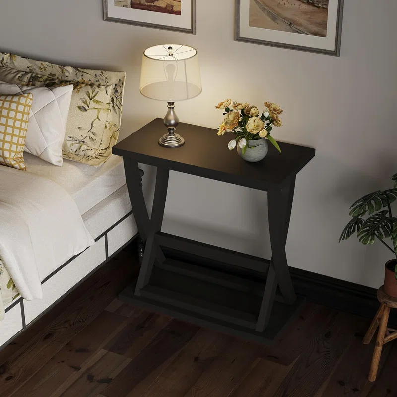 End Table Set Of 2, Narrow Side Table With Storage Shelf, Modern X-Design Slim End Table For Living Room, Bedroom, Small Space, 11.8" D*23.6" W*23.4" D