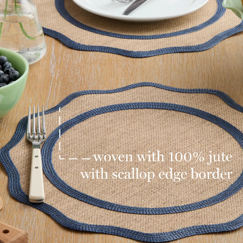 Martha Stewart MARTHA STEWART Hessian Textured Wedge Border Placemats 6-Pack Set 15”x15” Round (Set of 6)
