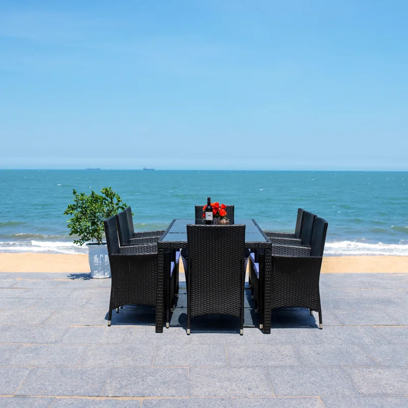 Safavieh Hailee 8 - Person Rectangular Outdoor Dining Set with Cushions