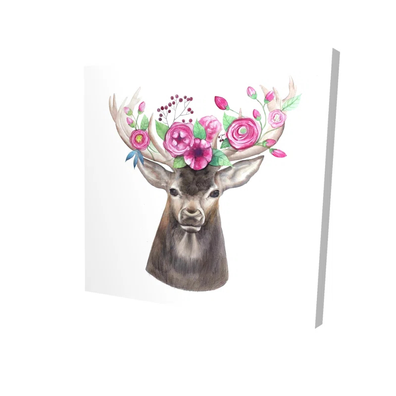 Begin Edition International Inc. " Deer Head With Flowers " by Begin Edition Painting Print
