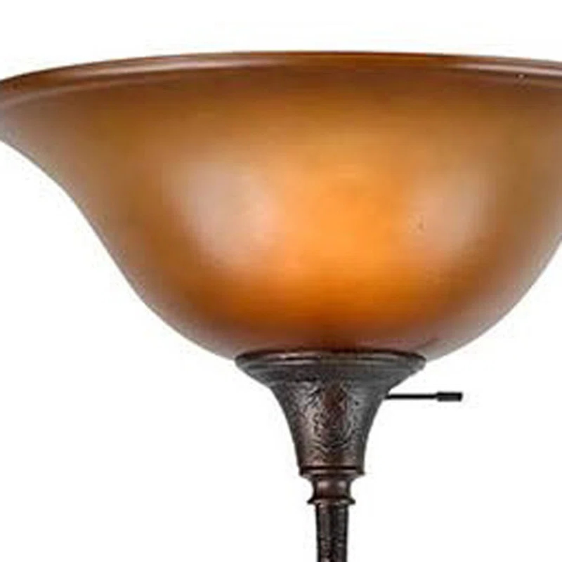 Wildon Home® 72" Rusted Torchiere Floor Lamp With Brown Frosted Glass Dome Shade