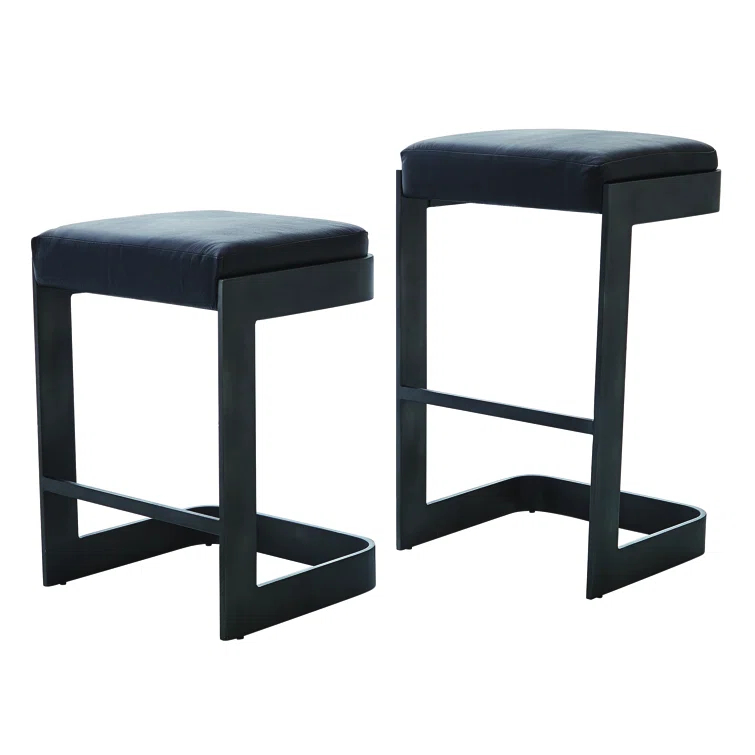 Studio A Home Regan Bar Stool w/Black Leather-Graphite