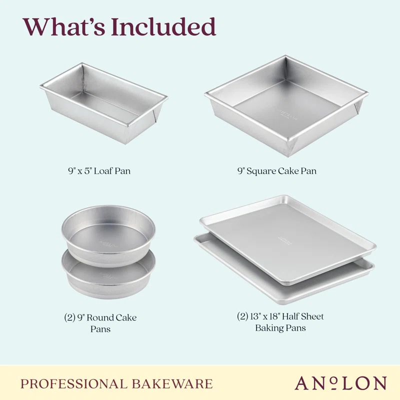 Anolon Pro-Bake Bakeware Aluminized Steel Baking Pan Set, 6-Piece, Silver