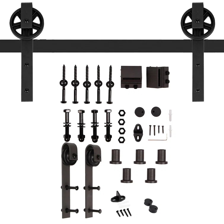 Mr. Wood K style Paneled Solid Core Wood Double Sliding Barn Door with Hardware Kit (Set of 2) - Assembly Needed