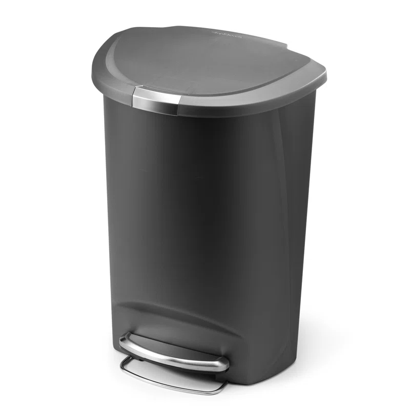 simplehuman Simplehuman 50 Liter / 13 Gallon Semi-Round Kitchen Step Trash Can with Secure Slide Lock, Plastic