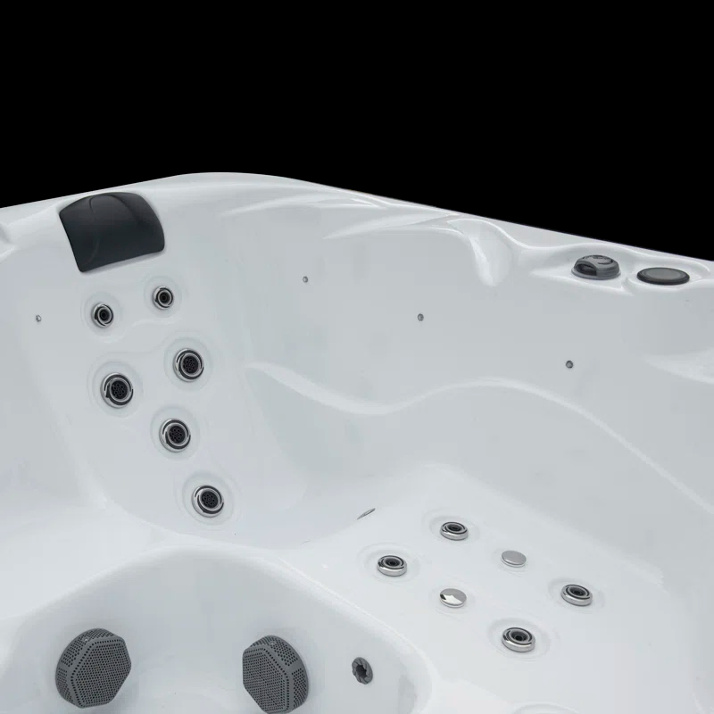 Surfaces 3-4 Person 36-Jet 72-Port Double-Lounger Hot Tub Spa with Bluetooth, Stainless Steel Heater, Programmable LED Lighting, Insulated Cover Included