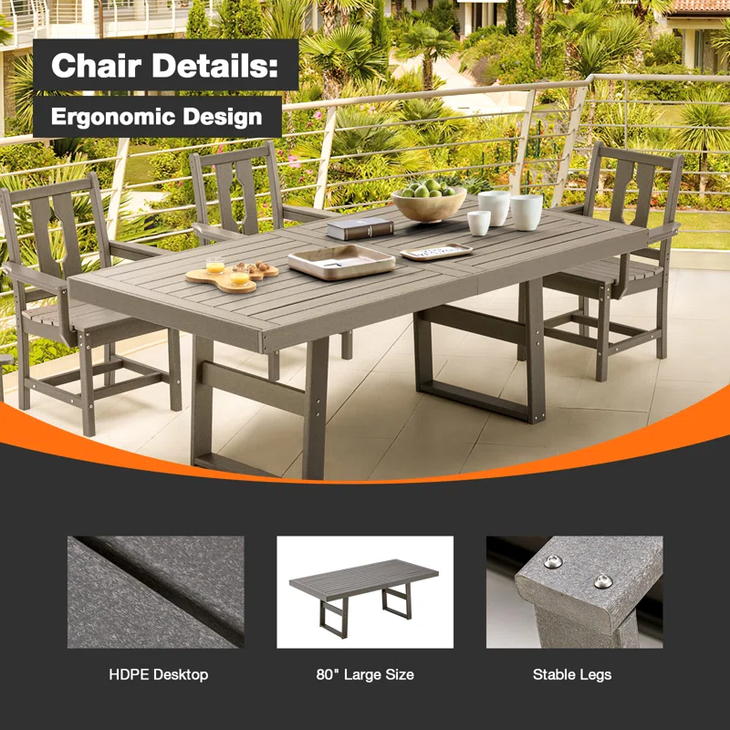 Mabry 5 Piece Patio Dining Set, Patio tables with 4 Chairs,Patio Furniture Sets Made of HDPE Materia and Metal Frame Reinforcement for Backyard, Porch, Lawn，Party and Garden,Gray