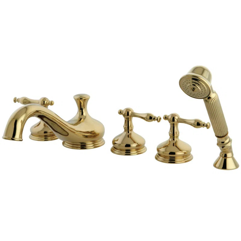 Kingston Brass Roman Three-Handle 5-Hole Deck Mount Roman Tub Faucet with Hand Shower