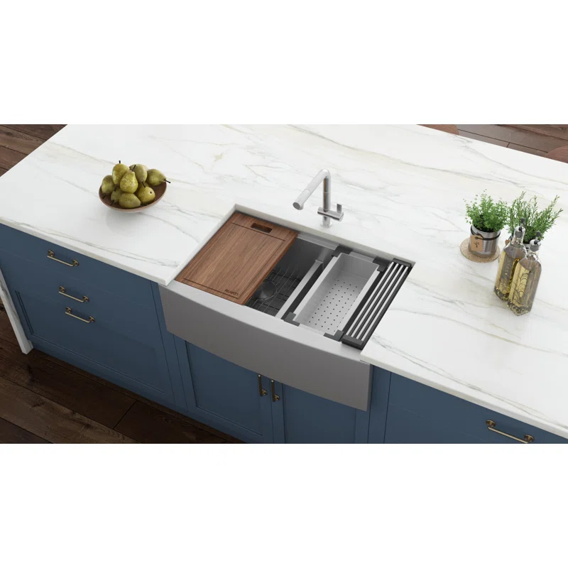 Ruvati RVH9301 Ruvati 36" Apron-front Workstation Low-Divide  50/50 Farmhouse Kitchen Sink Stainless Steel