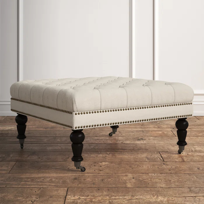 Kelly Clarkson Home Landis 35" Nailhead Trim Tufted Upholstered Ottoman