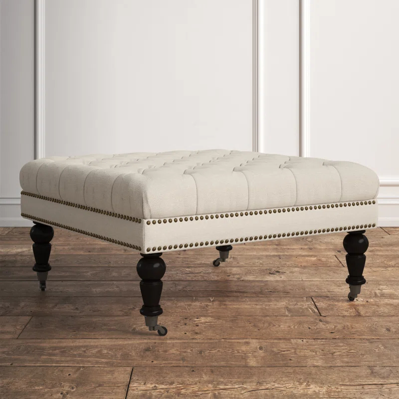 Kelly Clarkson Home Landis 35" Nailhead Trim Tufted Upholstered Ottoman