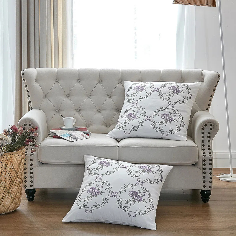 Home Soft Things Rose Embroidered Pillow Cover (Set of 2)