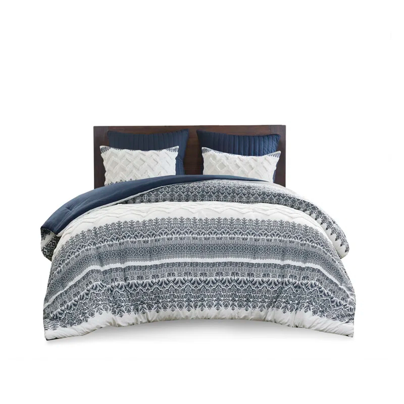 INK+IVY Mila 3 Piece Cotton Comforter Set with Chenille Tufting