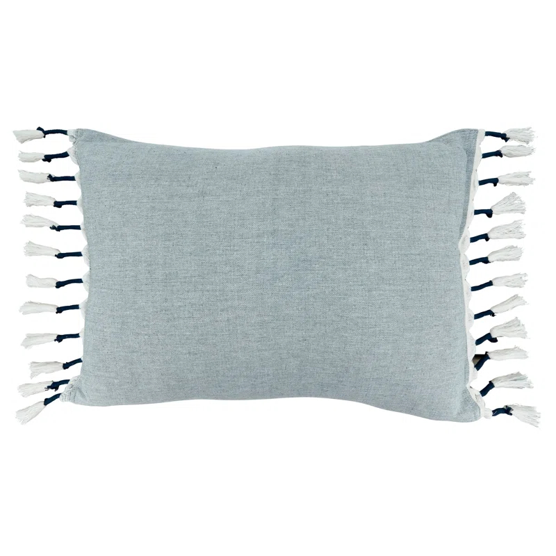 Saro Ocean Spray Design Tassels Cotton Reversible Throw Pillow