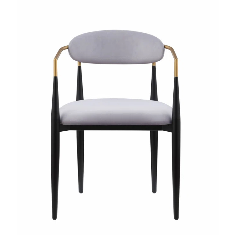 Benjara Kenny 21 Inch Dining Chairs, Fabric, Foam Padding, Gold and Black Metal (Set of 2)