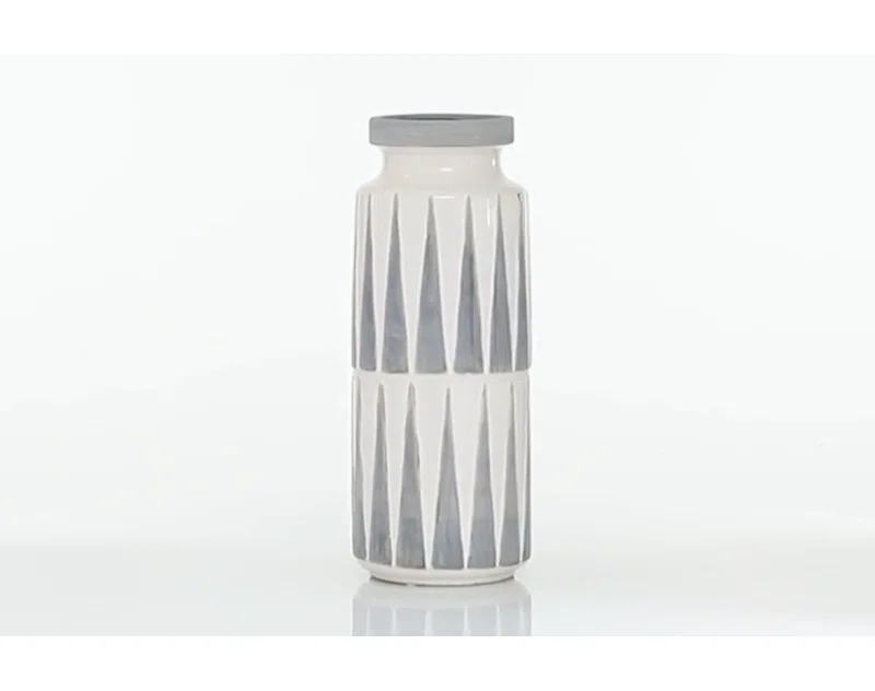 Novogratz Ceramic Decorative White Vase with Triangle Patterns
