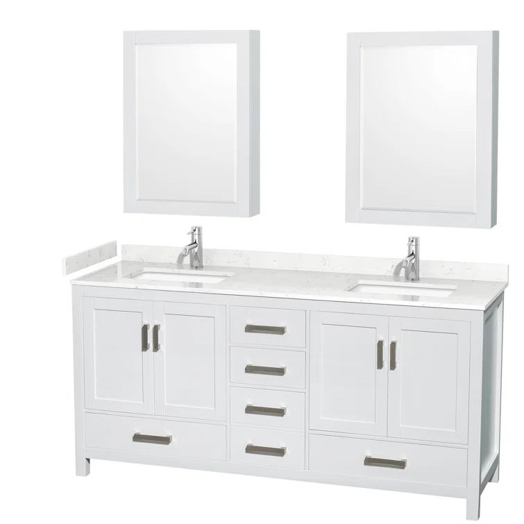 Wyndham Collection Sheffield 72" Freestanding Double Bathroom Vanity with Cultured Marble Top