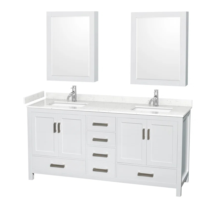 Wyndham Collection Sheffield 72" Freestanding Double Bathroom Vanity with Cultured Marble Top