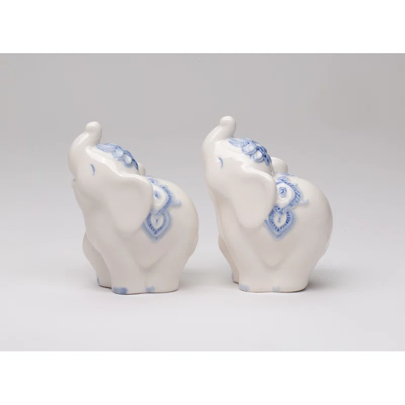 Cosmos Gifts Blue Print Elephant Salt and Pepper Shaker Set (Set of 2)