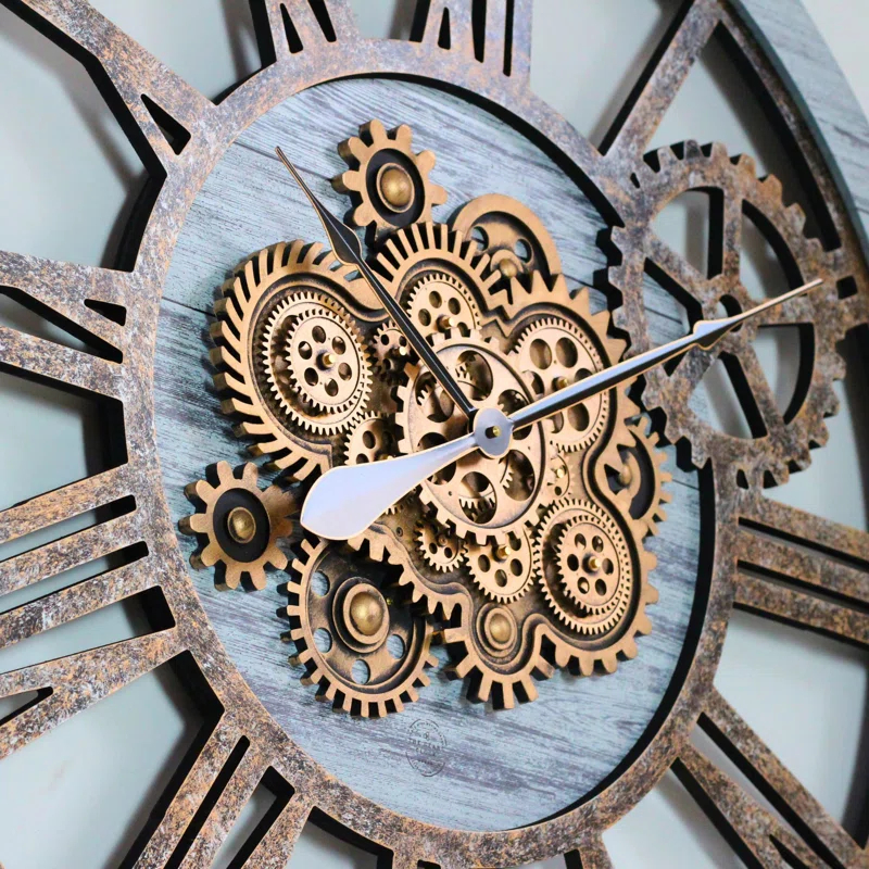 The Gears Clock Wall Clock 36" Round Oversized for Living Room decor with Real Moving Gears America Collection