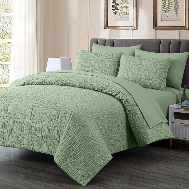 Chezmoi Collection Liam Microfiber 7 Piece Bed in a Bag Comforter Set