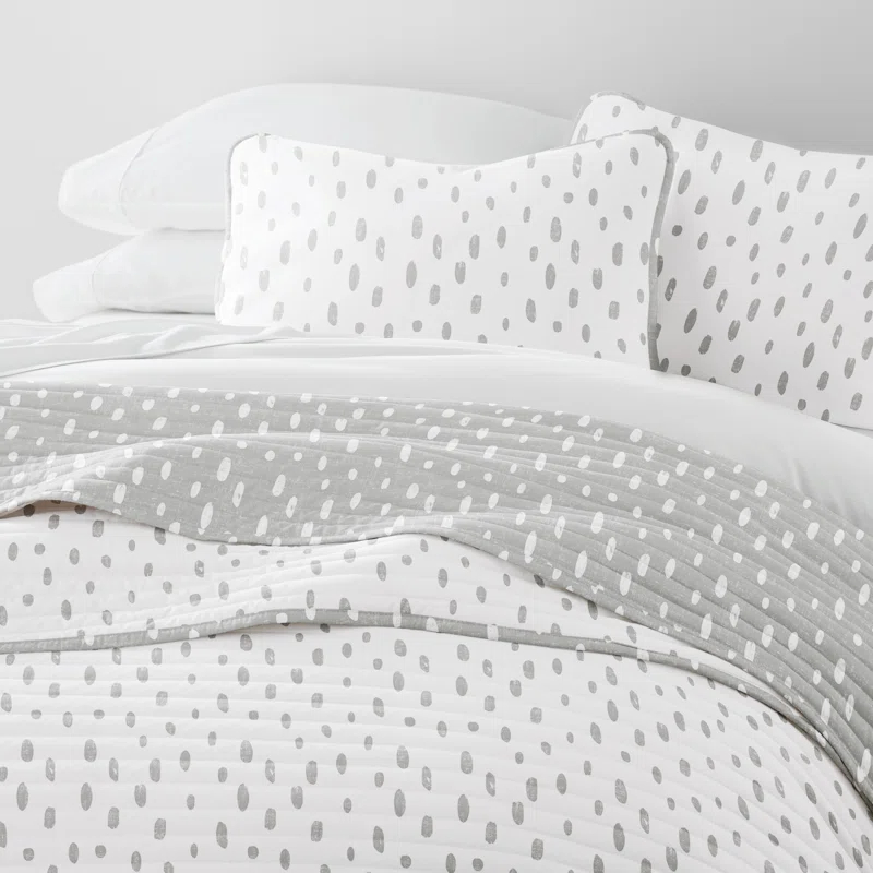 Becky Cameron Gray Polka Dots Pattern Reversible Quilt Set
