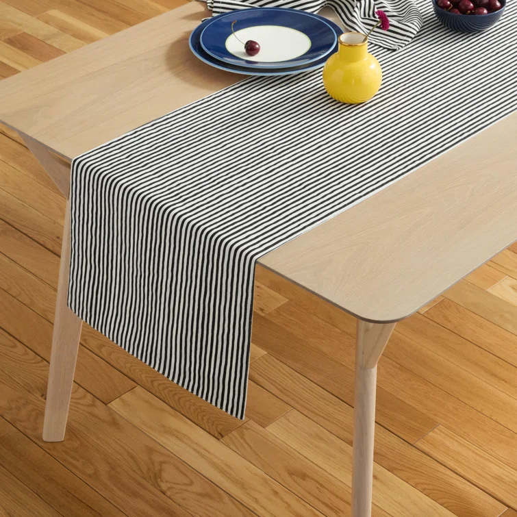 kate spade new york KATE SPADE NEW YORK Hand Painted Shirting Stripe Table Runner 15"x72" Silver/White