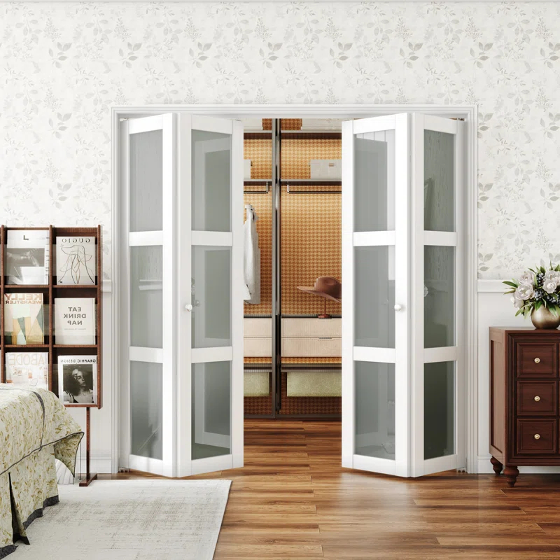 Home Worthy 3 Frosted  Lite Glass Bi-Fold Door With Installation Hardware Kit  And Handle