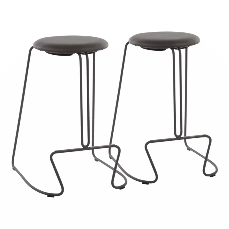 George Oliver Fiona 2 Pieces PU Leather Counter Stool Dining Chair in Steel