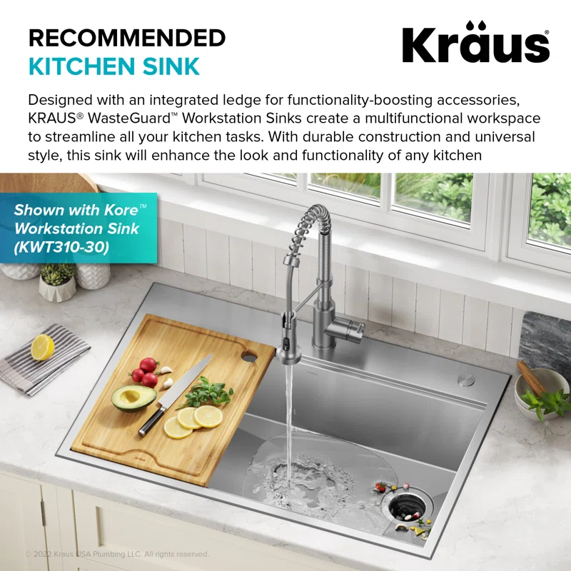 Kraus KRAUS Wasteguard High-Speed 3/4 HP Continuous Feed Ultra-Quiet Motor Garbage Disposal With Power Cord And Flange Included And Universal Mount, KWD210-75MGR