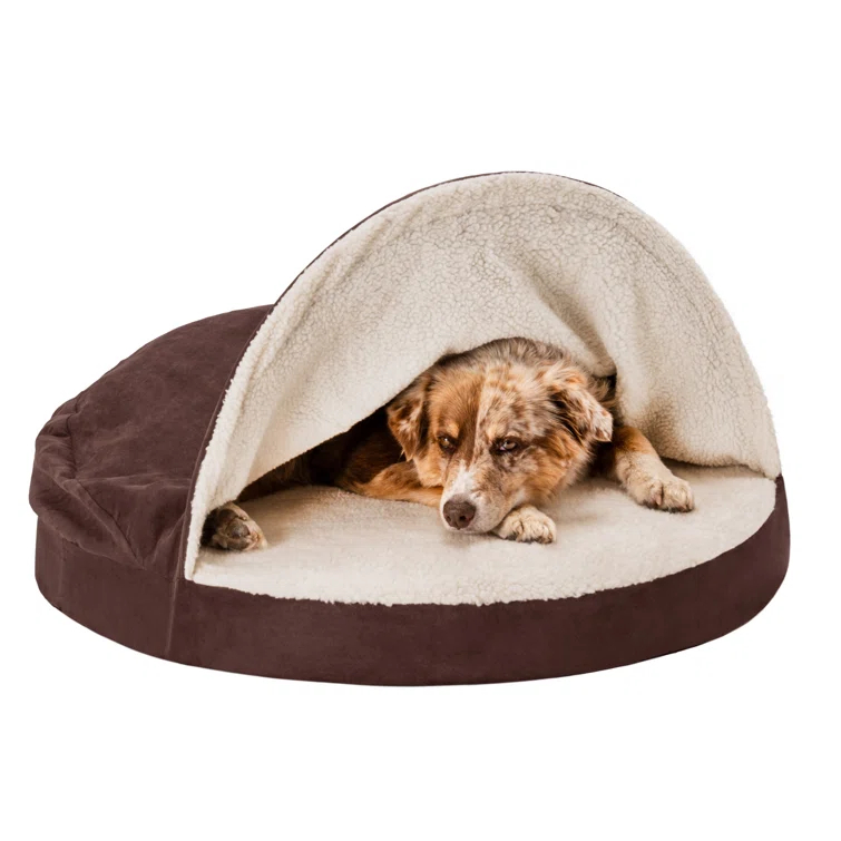 FurHaven Faux Sheepskin Round Hooded Orthopedic Dog Bed